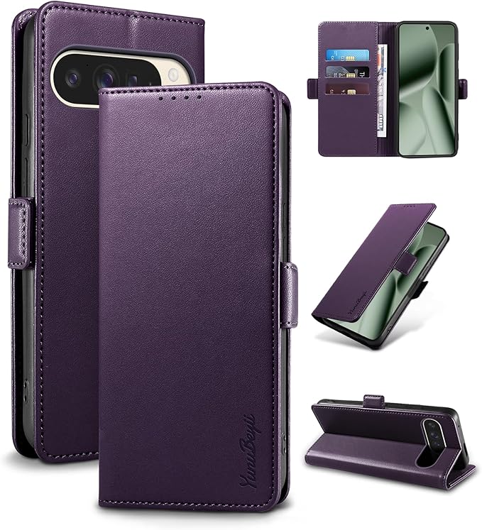 Wallet Flip Case for Google Pixel 10 Pro XL 5G - [RFID Blocking] Luxury PU Leather Card Holder Magnetic Phone Cover with Kickstand,Shockproof Protective Case,Purple