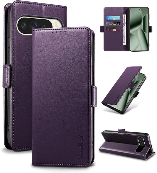 Wallet Flip Case for Google Pixel 10 Pro XL 5G - [RFID Blocking] Luxury PU Leather Card Holder Magnetic Phone Cover with Kickstand,Shockproof Protective Case,Purple