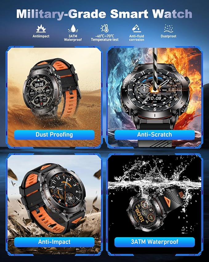 GPS Military Smart Watch for Men with Bluetooth Call, 1.43" AMOLED Waterproof Fitness Tracker with Heart Rate/Sleep Monitor/Flashlight, 170+ Sports Modes, 730mAh Battery for Android/iOS