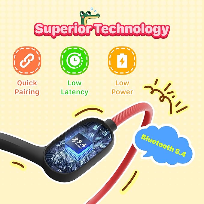 2 Pack Kids Bluetooth Headphones Wireless Earbuds, Open Ear Headphones for Kids, Internal Mic, IPX5 Waterproof, 30g Lightweight & Robust, Air Conduction,85dB Hearing Protection (Red & Green)