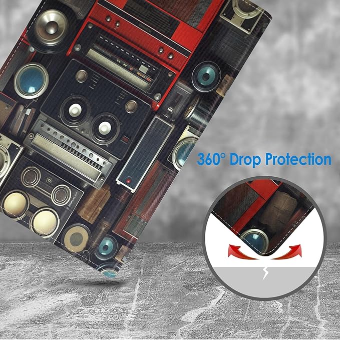 Case for Samsung Galaxy Tab S10 Lite / S10 FE / S9 FE 10.9-Inch / S9 11-Inch, Slim Lightweight PU Leather Stand Cover with Auto Wake/Sleep, Retro Audio Equipment