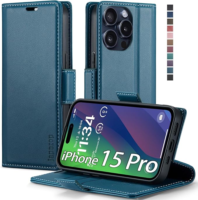 japezop iPhone 15 Pro 5G Wallet Case with [RFID Blocking],Card Holder Kickstand Magnetic,Leather Flip Case Wallet for iPhone 15 Pro 5G 6.1 Inch (Fashion Blue)