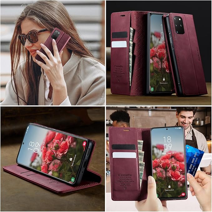 Wallet Case for Samsung Galaxy S20 Plus Leather Wallet Flip Cover with Card Holder, Kickstand, Magnetic Closure, RFID Blocking TPU Shockproof Phone Case Compatible with Galaxy S20 Plus, Red