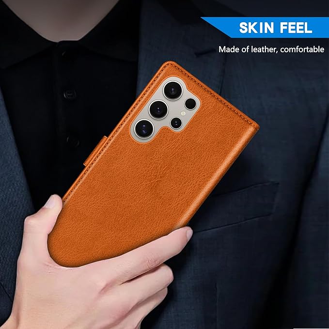 ZZXX for Samsung Galaxy S25 Ultra Wallet Case with [RFID Blocking] Card Slot Kickstand Magnetic Closure Leather Flip Fold Protective Phone Case for Galaxy S25 Ultra 5G Case Wallet(Brown-6.8 inch)