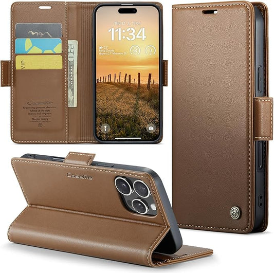 for iPhone 16 Pro Case, Premium PU Leather Wallet Case Flip Cover with [RFID Blocking][Card Holder][Stand Function] Shockproof Protective for iPhone 16 Pro 6.3", Brown