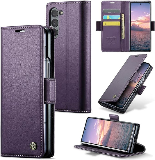 for Samsung Galaxy Z Fold 6 Case, Premium PU Leather Wallet Case Flip Cover with [RFID Blocking][Card Holder][Stand Function] Shockproof Protective for Samsung Galaxy Z Fold 6, Purple
