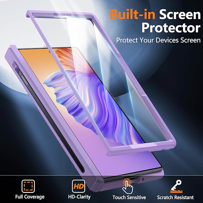 Oterkin for Samsung Galaxy Z Fold 6 Case Built-in Screen Protector [Thinner S Pen Holder & Kickstand] [Hinge Protection] Full Body Shockproof Phone Case for Z Fold 6, Purple