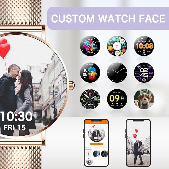 Smart Watch for Men and Women, 1.3 Inch Amoled HD Round Full Touch Screen Watch, Full Metal 6.8MM Ultra-Thin Case, Multiple Sports Modes, Compatible with Androidand iOS (Steel Gold)