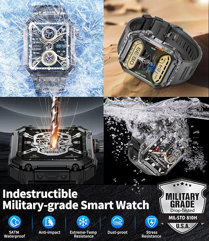 LIGE Military Smart Watches for Men, 1.96'' HD Screen with Answer Make Call Smart Watch for iOS Android, Fitness Tracker with Heart Rate/Blood Pressure/Sleep Monitor, 5ATM Waterproof(2 Silione Straps)