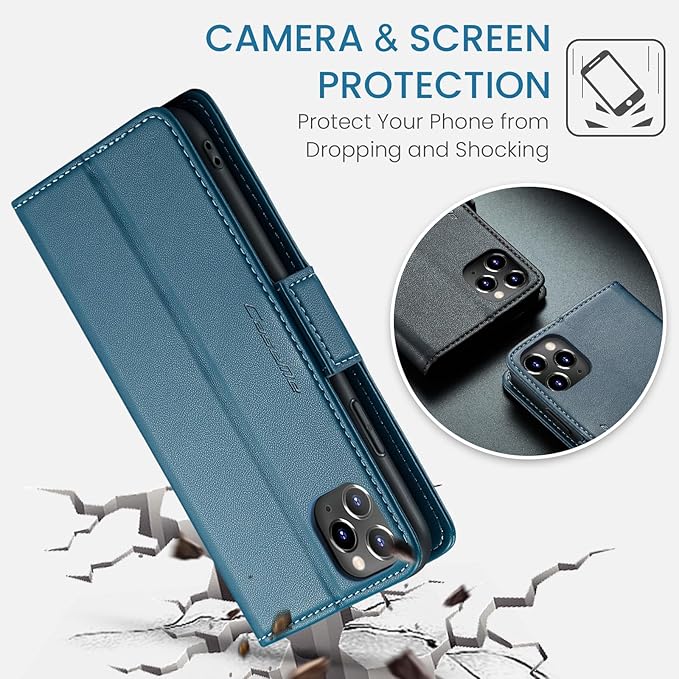 for iPhone 11 Pro Case, Premium PU Leather Wallet Case Flip Cover with [RFID Blocking][Card Holder][Stand Function] Shockproof Protective for iPhone 11 Pro 5.8", Blue