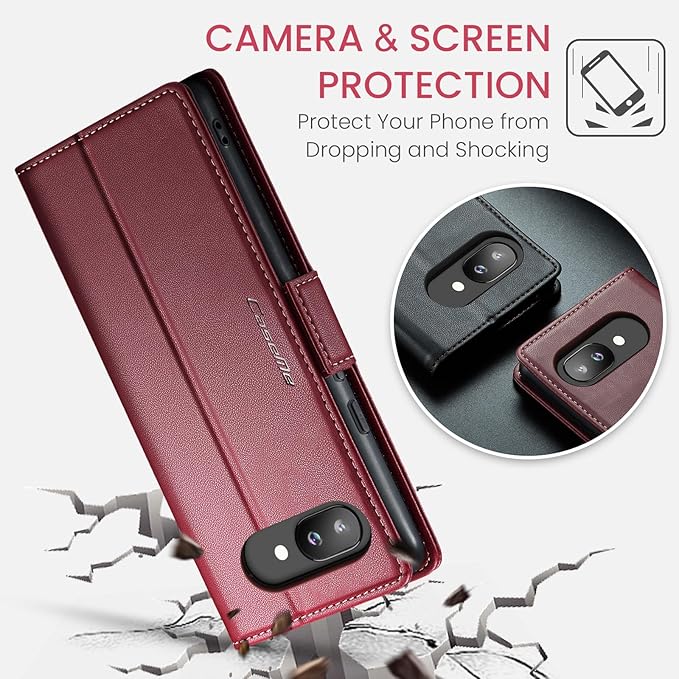 for Pixel 9A Case, Premium PU Leather Wallet Case Flip Cover with [RFID Blocking][Card Holder][Stand Function] Shockproof Protective for Pixel 9A, Red