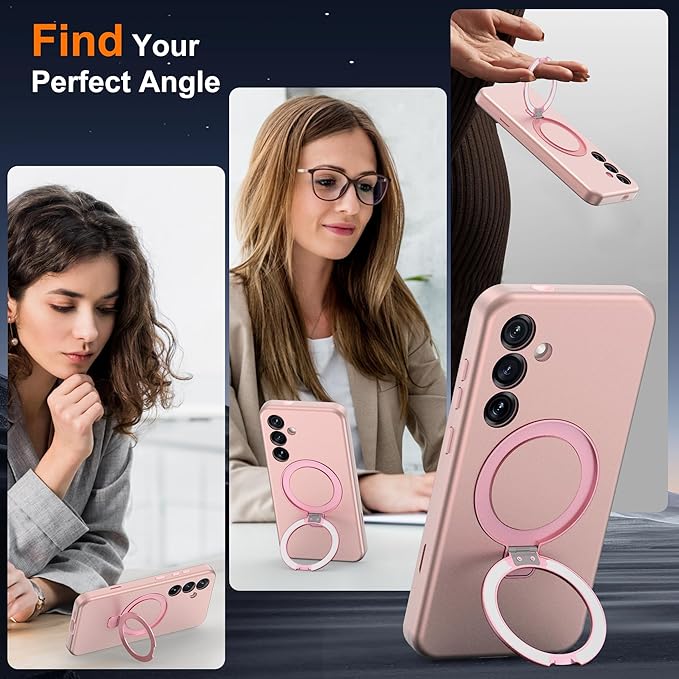 Designed for Samsung Galaxy S25 Plus Case with Magnetic Ring Stand [Compatible with Mag-Safe][Military Grade Drop Protection][Build in Kickstand] S25+ Phone Case 6.7",Rose Gold