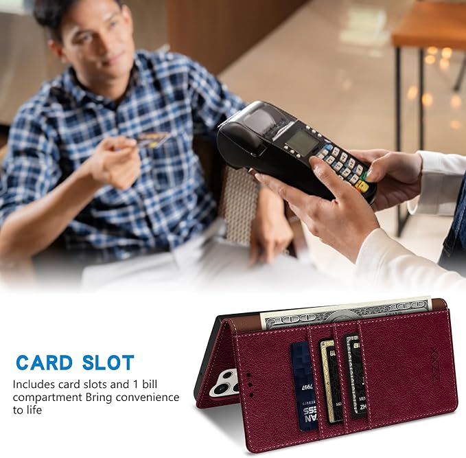 ZZXX for Samsung Galaxy S25 Ultra Wallet Case with [RFID Blocking] Card Slot Stand Strong Magnetic Leather Flip Fold Protective Phone Case for Samsung Galaxy S25 Ultra Case Wallet(Wine Red-6.8 inch)