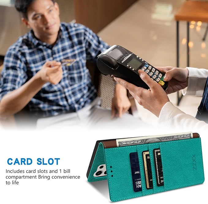 ZZXX for Samsung Galaxy S25 Ultra Wallet Case with [RFID Blocking] Card Slot Stand Strong Magnetic Leather Flip Fold Protective Phone Case for Samsung Galaxy S25 Ultra Case Wallet(Lake Blue-6.8 inch)