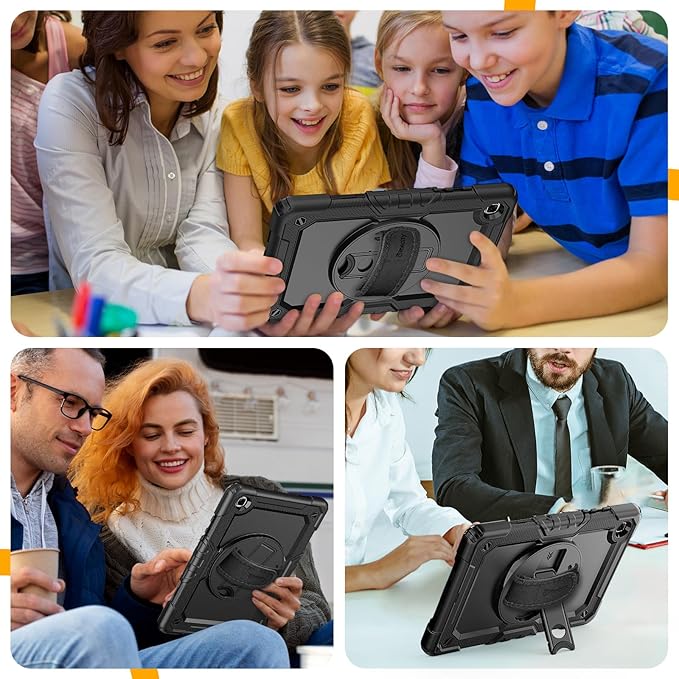 Timecity Case for Galaxy Tab A7 10.4 Inch 2020, SM-T500/ T505/ T507/ 2022 SM-T503/509, Durable Sturdy Case with Screen Protector Swivel Stand Hand Shoulder Strap Full-Body Drop-Proof - Black