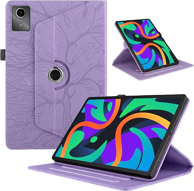 Rotating Case for Lenovo Tab M11 / Tab K11 LTE 11 Inch 2024 (TB330FU) PU Leather 360° Degree Rotation Multi-Angle Cover Lightweight swiveling Flip Stand with Pen Holder-Purple