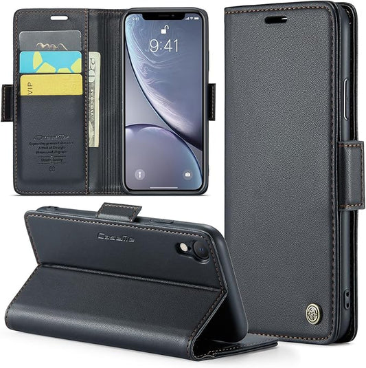 for iPhone XR Case, Premium PU Leather Wallet Case Flip Cover with [RFID Blocking][Card Holder][Stand Function] Shockproof Protective for Apple iPhone XR, Black