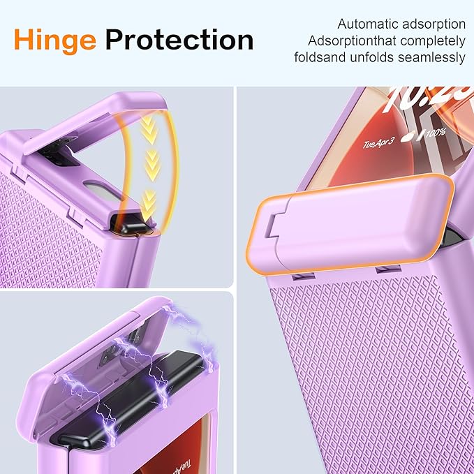 Oterkin Magnetic for Samsung Galaxy Z Flip 7 Case with [Built-in Screen Protector & Hinge Protection][Foldable Invisiable Stand] Military Grade Shockproof Full Body Protection Case for Galaxy Z Flip 7