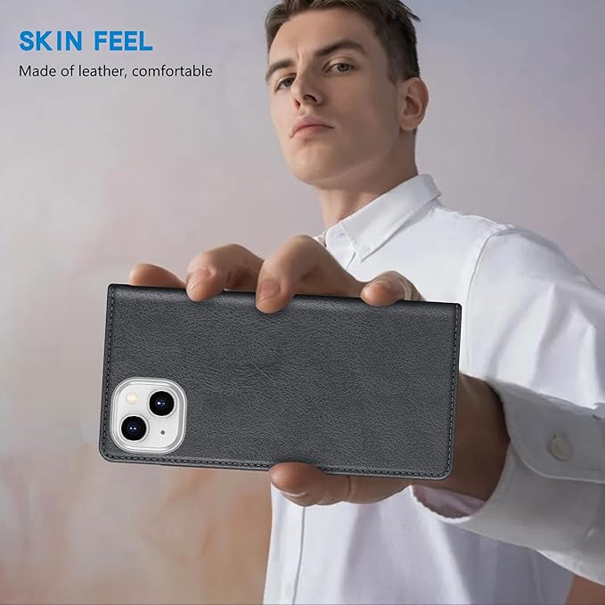 ZZXX for iPhone 15 Plus Wallet Case with [RFID Blocking] Card Slot Stand Strong Magnetic Leather Flip Fold Protective Phone Case for iPhone 15 Plus Case Wallet(Grey-6.7 inch)