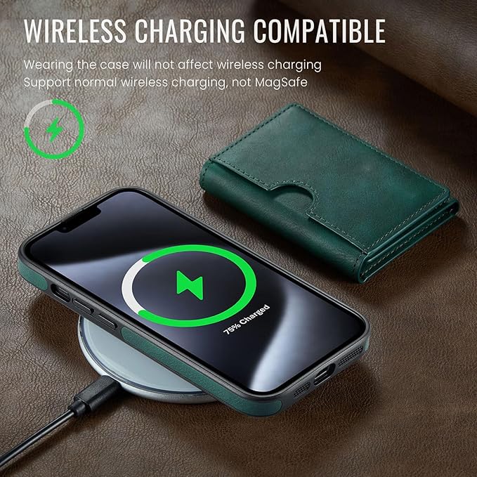Asuwish Phone Case for iPhone 14 6.1 inch Wallet Magnetic Detachable Cell Cover with Wireless Charging and RFID Blocking Credit Card Holder Flip Stand iPhone14 5G i i-Phone i14 14Case Women Men Green
