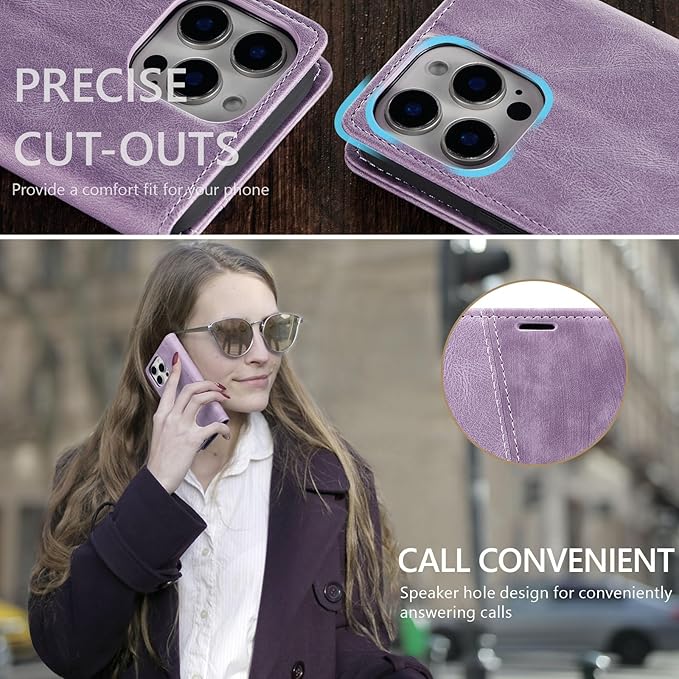 QLTYPRI for iPhone 16 Pro Case Wallet with Card Holder, Vintage PU Leather Kickstand Magnetic Closure Shockproof Folio Book Cover Case for iPhone 16 Pro - Retro Purple