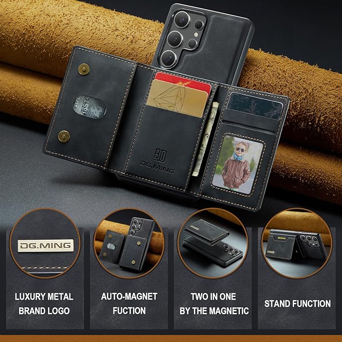 SZHAIYU M2 2 in 1 Detachable Leather Phone Cases for Samsung Galaxy S25 Ultra 5G Case Wallet with Card Holder Men 6.8'' (Black)