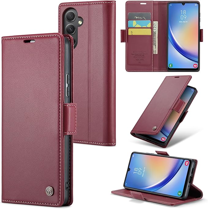 for Samsung Galaxy A34 5G Case, Premium PU Leather Wallet Case Flip Cover with [RFID Blocking][Card Holder][Stand Function] Shockproof Protective for Samsung Galaxy A34 5G, Red