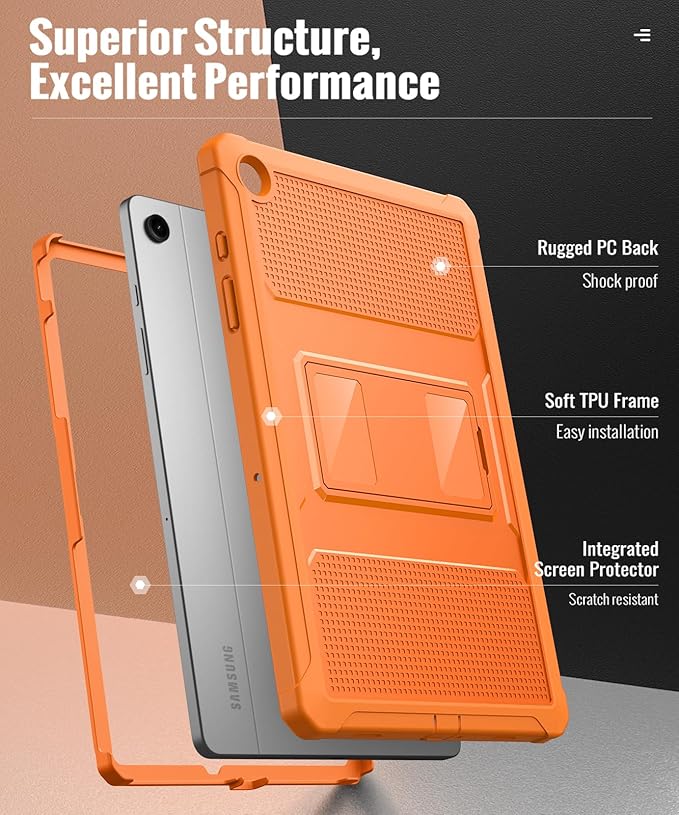 MoKo Case Fit Galaxy Tab A9 Plus 11-Inch 2023 (SM-X210/X216/X218), Shockproof Full Body Rugged Stand Back Cover Built-in Screen Protector Fit Galaxy Tab A9+ 11" 2023, Orange