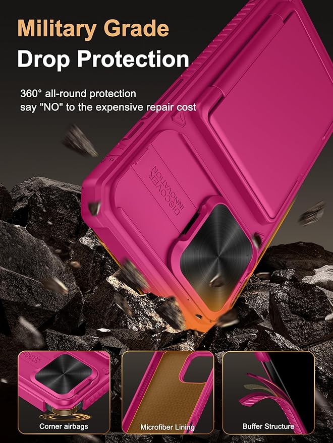 Vihibii for iPhone 16 Pro Max Case Wallet with Card Holder (4 Cards) [RFID Blocking] & Slide Camera Cover & Raised Edges Protect Screen, Shockproof Rugged Cover for iPhone 16 Pro Max, 6.9", Pink