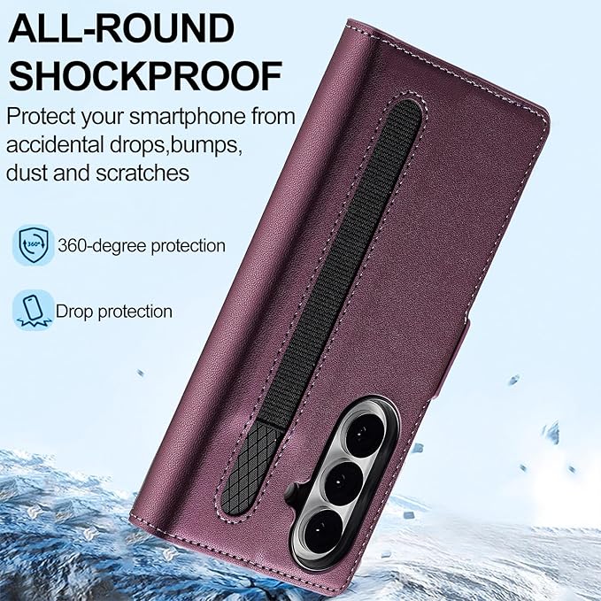 HXY Wallet Case for Samsung Galaxy Z Fold 7 with S Pen Holder, PU Leather Magnetic Flip Case for Men Women with Card Holder Kickstand Shockproof Protection Case for Galaxy Z Fold 7 2025 (Purple)