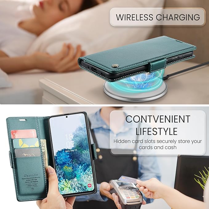 Case for Samsung Galaxy S20 Plus Wallet Case, RFID Blocking PU Leather Flip Folio Cover Card Holder Kickstand Shockproof Phone Case Compatible with Samsung Galaxy S20 Plus, Blue Green