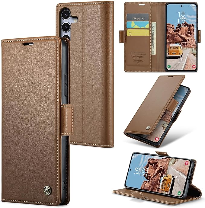 for Samsung Galaxy S25 Plus Case, Premium PU Leather Wallet Case Flip Cover with [RFID Blocking][Card Holder][Stand Function] Shockproof Protective for Samsung Galaxy S25 Plus, Brown