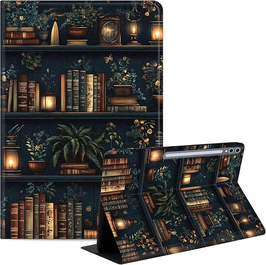 Case for Samsung Galaxy Tab S10 Plus/ S9 FE Plus/ S9 Plus 5G Tablet 12.4'', Slim PU Leather Stand Cover with Auto Wake/Sleep, Multi-Angle Viewing & Shockproof, Hand Drawn Bookshelv