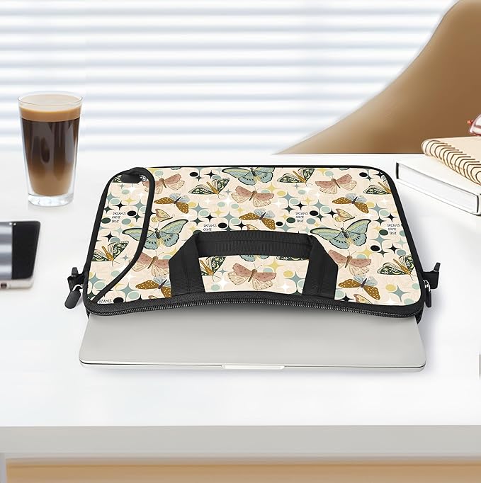 RICHEN 14 15 15.4 15.6 inch Laptop Shoulder Bag Messenger Bag Notebook Handle Sleeve Neoprene Carrying Case with Accessories Pocket (14-15.6 inch, Butterflies Wishes)
