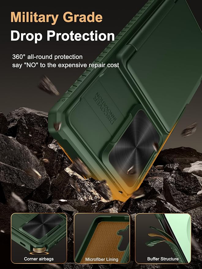 Vihibii for Samsung Galaxy S25 Wallet Case, Built-in Card Holder (4 Cards), [RFID Blocking] & Slide Camera Cover, Military Grade Drop Protection, TPU Soft Edge Case for Samsung Galaxy S25, Green