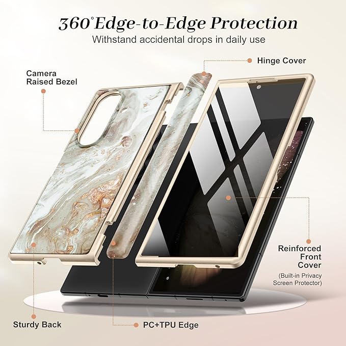 GVIEWIN for Samsung Galaxy Z Fold 7 Case with Privacy Screen Protector [Compatible with Magsafe][Built-in Kickstand] Magnetic Full-Body Hinge Protection Slim Phone Case for Z Fold 7, Pearlescent/Gold