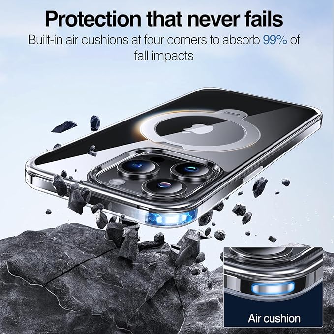 Anqrp 360° All-in-ONE Crystal Clear Case for iPhone 15 Pro Max with Rotatable Magnetic Stand, Compatible with MagSafe, Anti-Yellowing Transparent MIL-Grade Shockproof Phone Case for iPhone 15 Pro Max