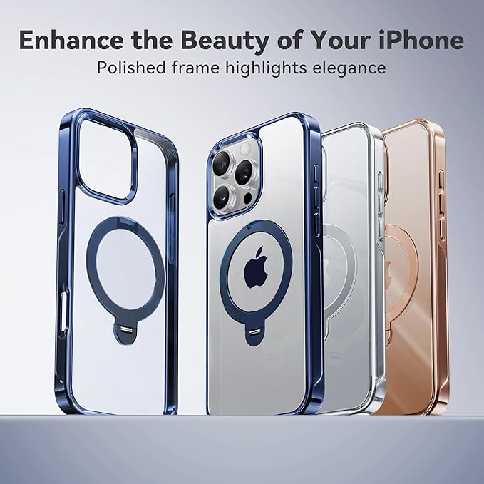 CASEKOO Titanium 360° Rotatable Magnetic Stand for iPhone 16 Pro Max Case [Compatible with Magsafe][16FT Military Protection] Transparent Slim Polished Phone 16 ProMax Case with Stand Ring 6.9'', Blue