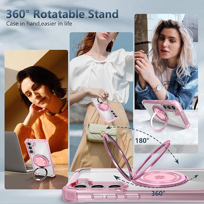 for Samsung Galaxy S23 Plus Case Magnetic Compatible with MagSafe Wireless Charging,with Screen Protector,for S23+Plus Phone Case with Stand Ring Shockproof Military Grade Drop Protection Pink