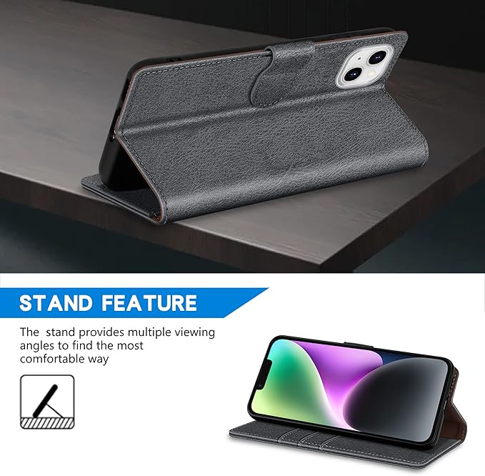 ZZXX for iPhone 14 Wallet Case with [RFID Blocking] Card Slot Kickstand Magnetic Closure Leather Flip Fold Protective Phone Case for iPhone 14 Case Wallet(Grey-6.1 inch)