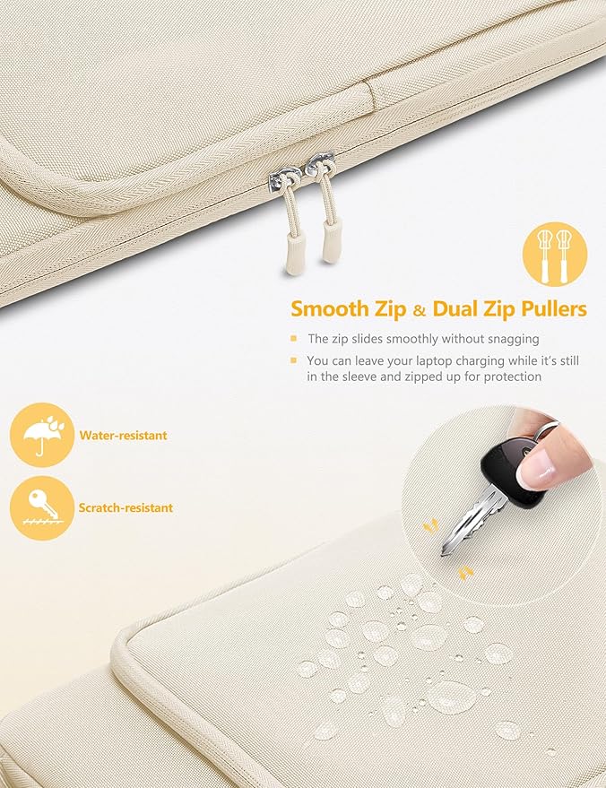 HYZUO 13.3-14 Inch Laptop Bag Sleeve for MacBook Pro 14 M4 M3 M2 M1, MacBook Air/Pro 13.3, 13.8"/13.5" Surface Laptop/Book, Notebook Case for 13" Dell Lenovo ThinkPad HP Asus Acer, Sand