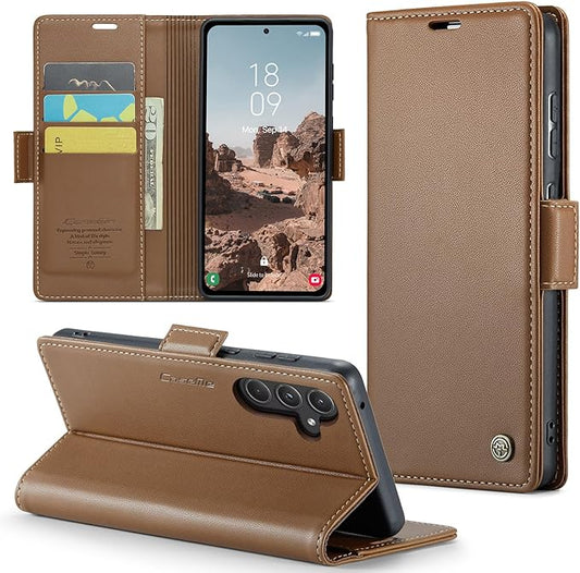 for Samsung Galaxy A55 5G Case, Premium PU Leather Wallet Case Flip Cover with [RFID Blocking][Card Holder][Stand Function] Shockproof Protective for Samsung Galaxy A55, Brown