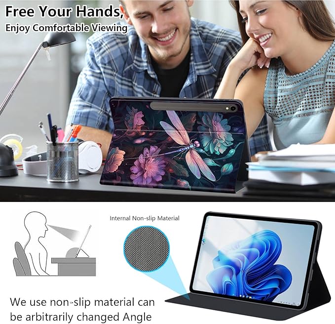 Slim Case for Samsung Galaxy Tab S10 FE / S9 FE 5G 10.9" & Tab S9 11", PU Leather Protective Cover, Multi-Angle Stand, Auto Sleep/Wake, Dragonfly