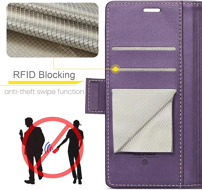 Case for Samsung Galaxy S21 FE Wallet Case, RFID Blocking PU Leather Flip Folio Cover Card Holder Kickstand Shockproof Phone Case Compatible with Samsung Galaxy S21 FE, Purple