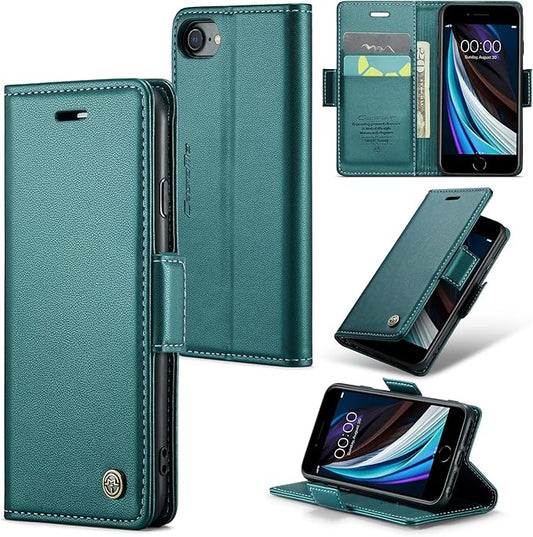 for iPhone SE 2022/3rd/2020/2rd,iPhone 8/7 Case, Premium PU Leather Wallet Case Flip Cover with [RFID Blocking][Card Holder] Protective for iPhone SE 2022/2020, iPhone 8/7, Blue-Green