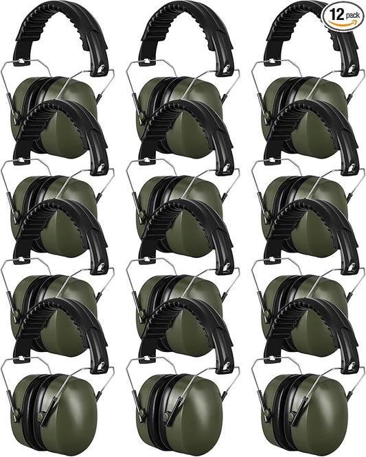 12 Pcs Hearing Protection Ear Muffs NRR 28dB Noise Reduction Headphones Shooting Ear Protection Earmuffs (Army Green)