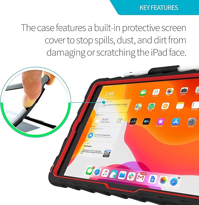 Gumdrop HideAway Case Fits Apple iPad 9th | 8th | 7th Gen (10.2-inch) Designed for K-12 Students Teachers and Classrooms– Drop Tested Rugged Shockproof Bumpers for Reliable Device Protection–Black/Red