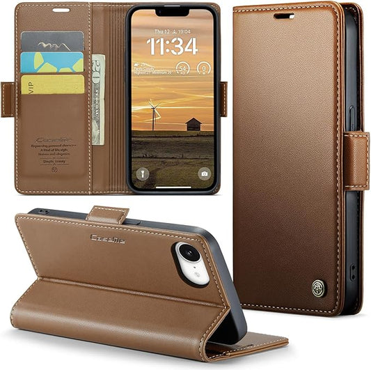 for Apple iPhone 16e Case, Premium PU Leather Wallet Case Flip Cover with [RFID Blocking][Card Holder][Stand Function] Shockproof Protective for iPhone 16E 6.1", Brown