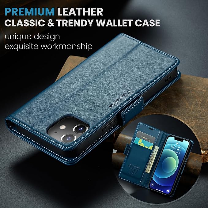 for iPhone 12 Mini Case, Premium PU Leather Wallet Case Flip Cover with [RFID Blocking][Card Holder][Stand Function] Shockproof Protective for iPhone 12 Mini 5.4 inch, Blue