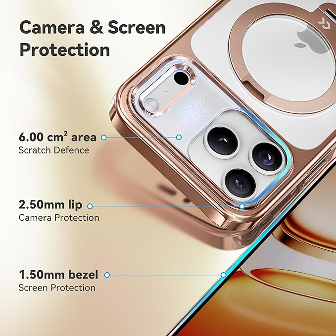 CASEKOO Rose Gold for iPhone 17 Pro Max Case with 360 Spin Magnetic Stand [Fit for MagSafe][17FT Military Protection] Slim Polished for iPhone 17 Pro Max Case with Stand 6.9'', Rose Gold